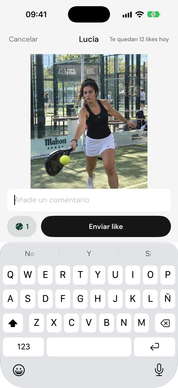 Enviar un like con comentario sobre una foto en Pista.