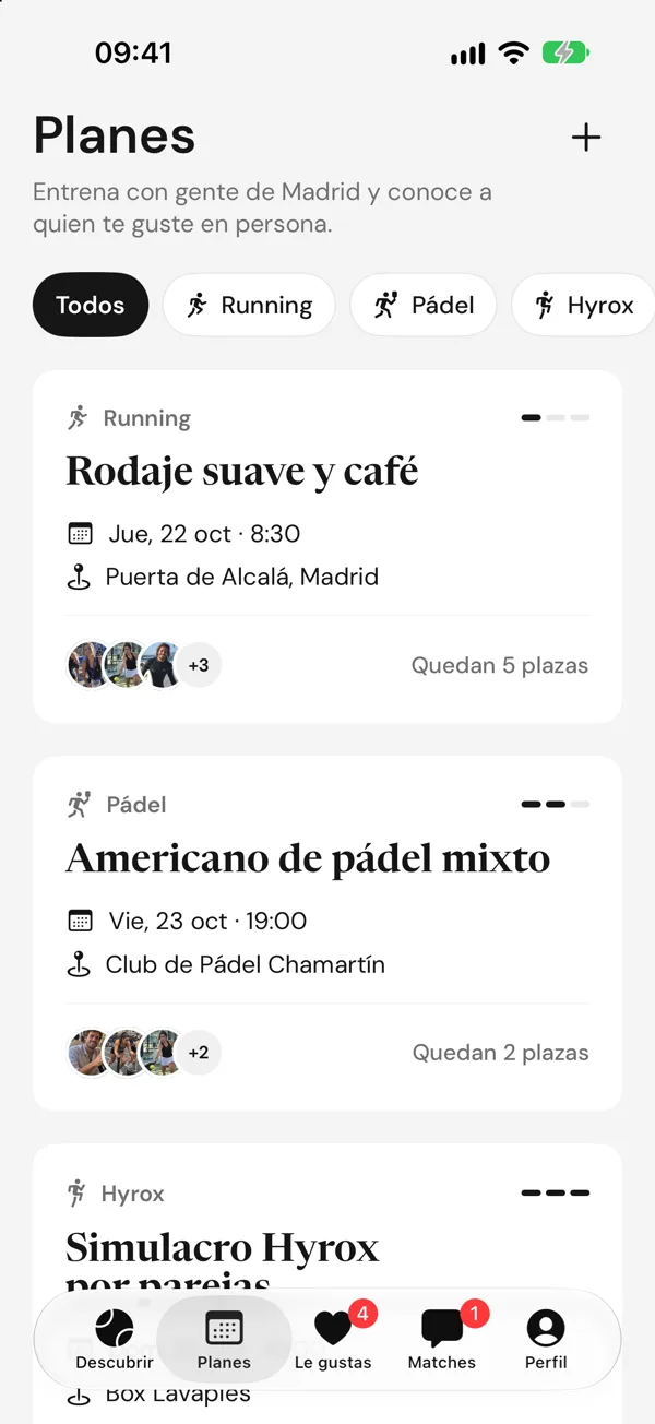 Lista de planes abiertos en Madrid: rodaje, pádel mixto y Hyrox por parejas.